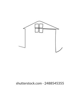 Continuous line drawing. A simple drawing of a house with a window. icon vector illustration