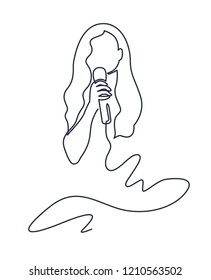 Continuous Line Drawing of sing woman in karaoke Vector wired microphone icon thin line for web and mobile, modern minimalistic linear design.