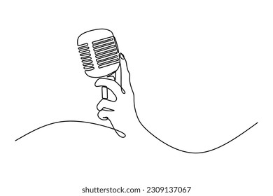 Continuous line drawing of singer hand using microphone