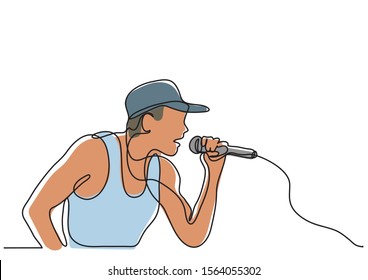 continuous line drawing of singer with microphone