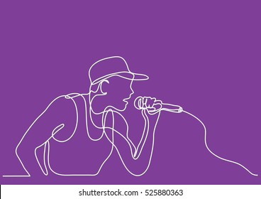 continuous line drawing of singer with microphone
