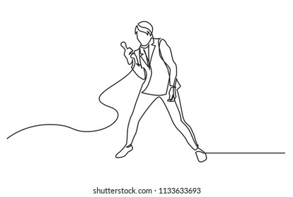 Continuous Line Drawing Of Singer Posing With Microphone