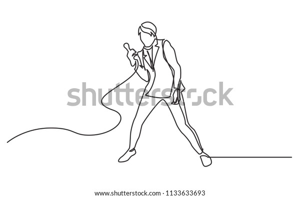 Image Vectorielle De Stock De Dessin Continu Du Chanteur Posant Avec 1133633693