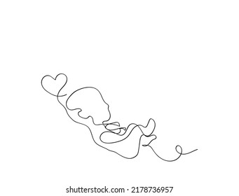 Continuous Line Drawing. Single Line Drawing . baby in the womb with umbilical cord. stylish logo for a prenatal or reproductive clinic, pregnancy