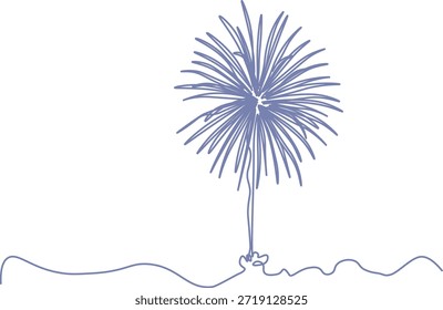Dibujo de línea continuo de un solo fuegos artificiales estalló en el cielo Burning Sparklers Continuous Line Art Icon – Festive Bengal Lights Minimal Black Ilustración vectorial.