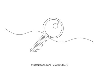 Continuous line drawing of single house key. Key in simple outline illustration. 