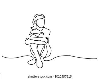 Continuous line drawing. Sitting beautiful girl. Vector illustration