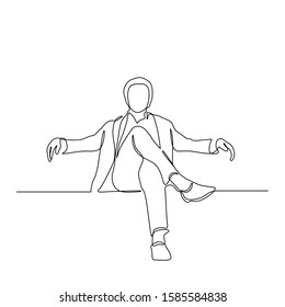 continuous line drawing of sitting business boss vector illustration