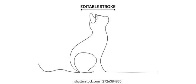 Continuous line drawing of a sitting cat with editable stroke