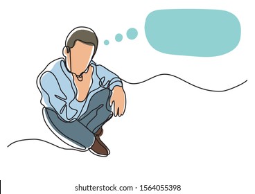 desenho de linha contínua do homem sentado