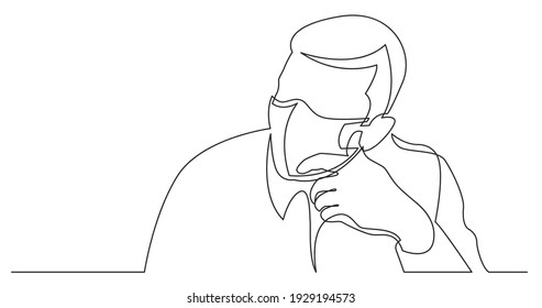 kontinuierliche Zeichnung des sitzenden Mannes in tiefen Gedanken mit Gesichtsmaske