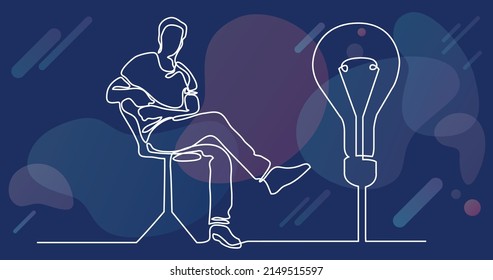 dibujo de línea continua del hombre sentado con una idea brillante