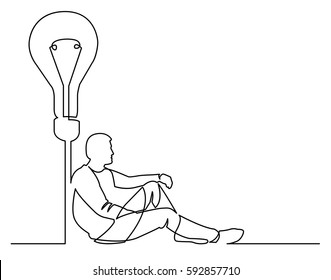 continuous line drawing of sitting man with some idea