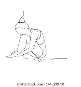 continuous line drawing of sitting sad woman. isolated sketch drawing of sitting sad woman line concept. outline thin stroke vector illustration
