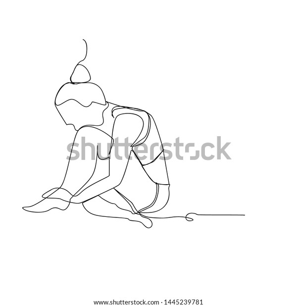 Continuous Line Drawing Sitting Sad Woman Stock Vector Royalty Free 1445239781 Shutterstock 0505