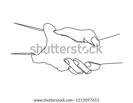 Continuous line, drawing of  Sketch illustration of two hands holding each other strongly