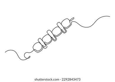Continuous line drawing skewer bbq isolated on white background. BBQ concep. Vector illustration