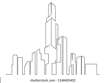 continuous line drawing of skyline concept, logo, symbol, construction, vector illustration simple.