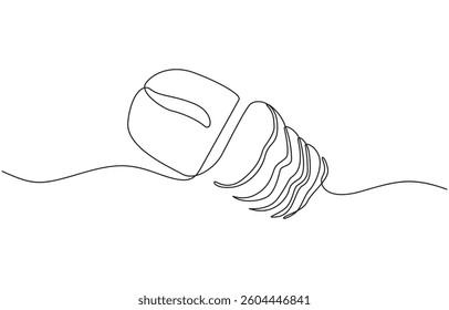 Continuous line drawing of a slice of bread. Minimalist design for bakery, Fresh breads one line  continuous drawing. baguette continuous one line illustration.