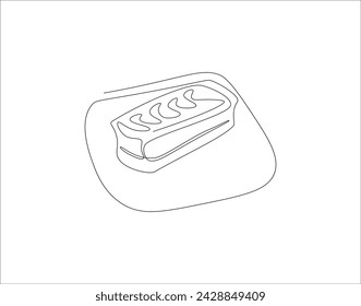 Continuous Line Drawing Of Slice Of Cake. One Line Of Slice Cake. Cake Continuous Line Art. Editable Outline.

