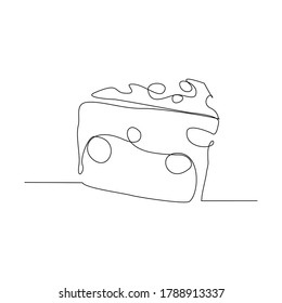 continuous line drawing of  sliced cheese with hole. vector illustration