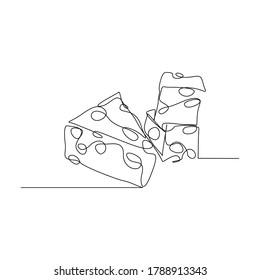 continuous line drawing of  sliced cheese with hole. vector illustration