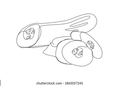 Continuous line drawing of sliced cucumber pickles. One line art concept of fresh food fruit and vegetable. Vector illustration