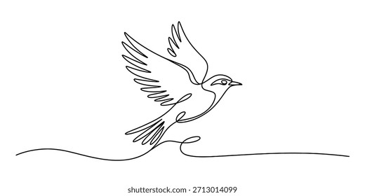 Continuous line drawing of a small bird in flight, representing freedom and nature Vector, illustration