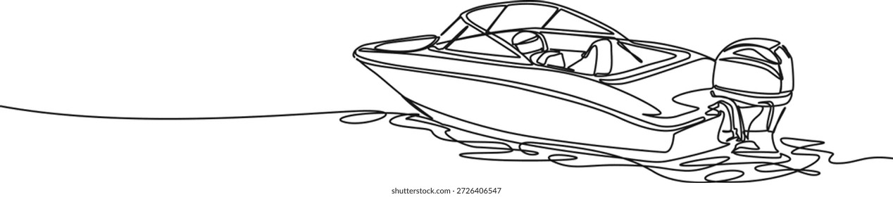desenho de linha contínua de pequeno barco a motor, desenho de vetor de arte de linha de barco runabout
