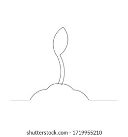 Continuous line drawing of small tree growth. Vector illustration