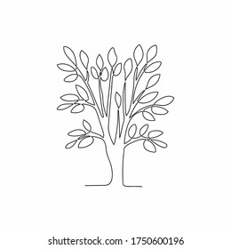 Continuous line drawing of small tree. Collection of tree illustrations in one line style. Can be used to describe any natural topic or healthy lifestyle.