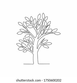 Continuous line drawing of small tree. Collection of tree illustrations in one line style. Can be used to describe any natural topic or healthy lifestyle.