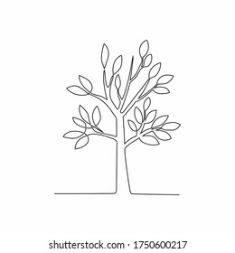 Continuous line drawing of small tree. Collection of tree illustrations in one line style. Can be used to describe any natural topic or healthy lifestyle.