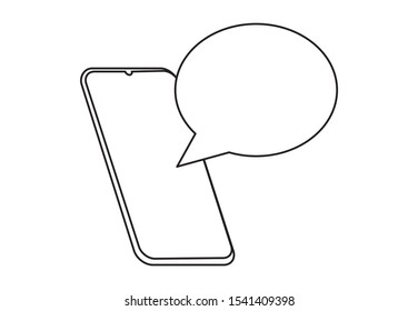 Continuous line drawing of smart phone with speech bubble