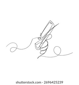 Línea continua que dibuja el teléfono inteligente con el Vector de la ilustración de la muestra de la lista de comprobación