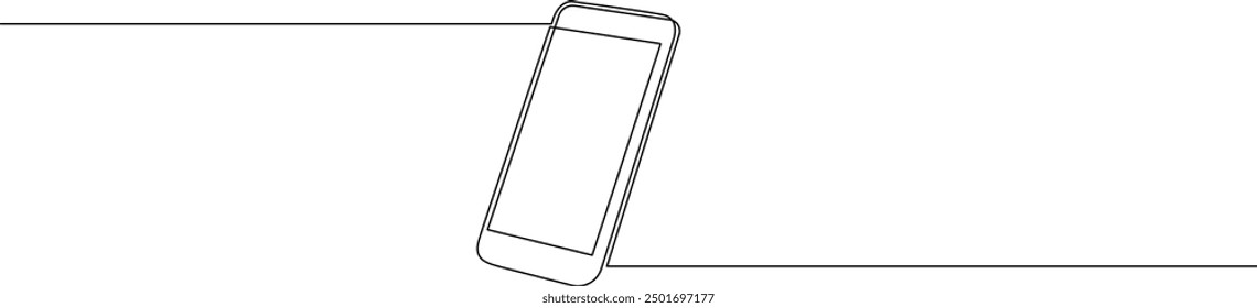 Continuous line drawing of smartphone. Cell phone linear banner. Single line vector illustration with editable stroke.