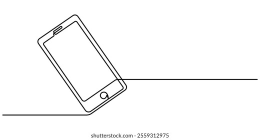 Continuous Line Drawing of Smartphone Icon. Hand Drawn Symbol Vector Illustration, Smartphone symbol in continuous line drawing style. Line art of phone icon. Vector illustration. Abstract background.