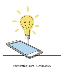 continuous line drawing of smartphone with idea