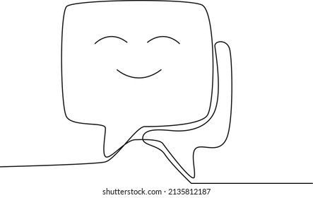 Continuous Line Drawing Of Smile Face Line Icon. Happy Emoticon Chat Sign. Speech Bubbles With Emoticon. Vector Illustration.