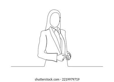 Continuous line drawing of smiling blonde business woman