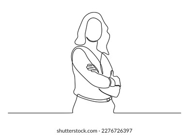 Continuous line drawing of smiling blonde business woman