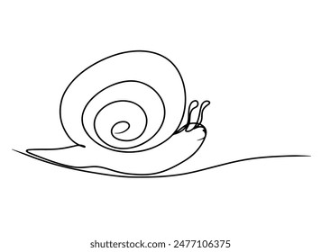 continuous line drawing of snail isolated on transparent background. Vector illustration