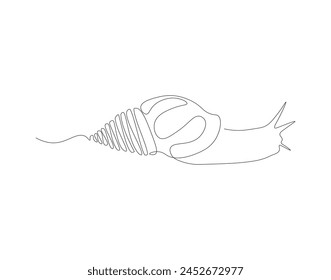 Continuous line drawing of snail. One line of escargot. Shelled animal concept continuous line art. Editable outline.