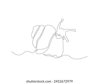 Continuous line drawing of snail. One line of escargot. Shelled animal concept continuous line art. Editable outline.