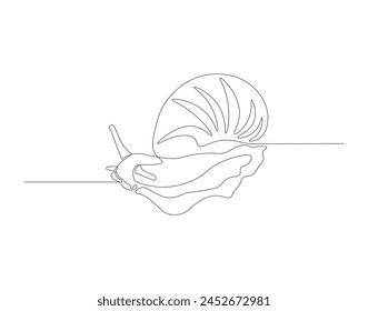 Continuous line drawing of snail. One line of escargot. Shelled animal concept continuous line art. Editable outline.