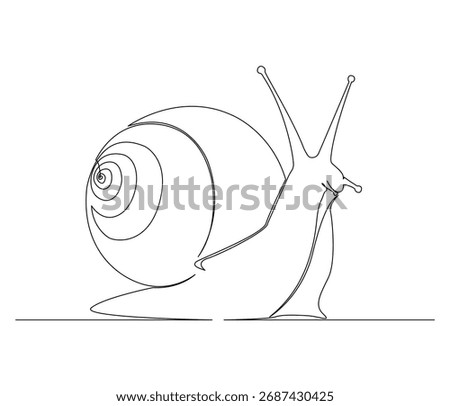 Continuous line drawing of Snail. Single line illustration of Snail, Illustration, Wild life Concept. Editable outline.