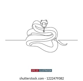 Continuous line drawing of snake. Template for your design works. Vector illustration.