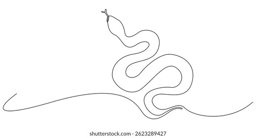 continuous line drawing of a snake.minimalist line drawing of a snake winding its way.single line vector illustration