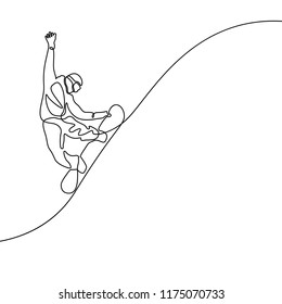 Continuous line drawing Snowboarder jumps