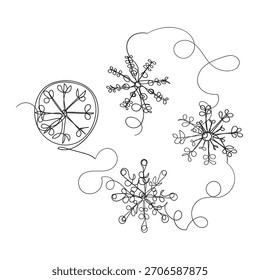 vetor de ilustração de flocos de neve de desenho de linha contínua